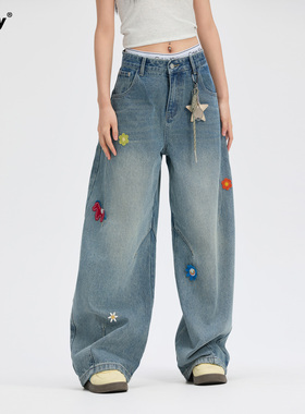 PCMY红运小马原创百搭牛仔裤男女2026夏季薄款宽松潮牌弯刀长裤子