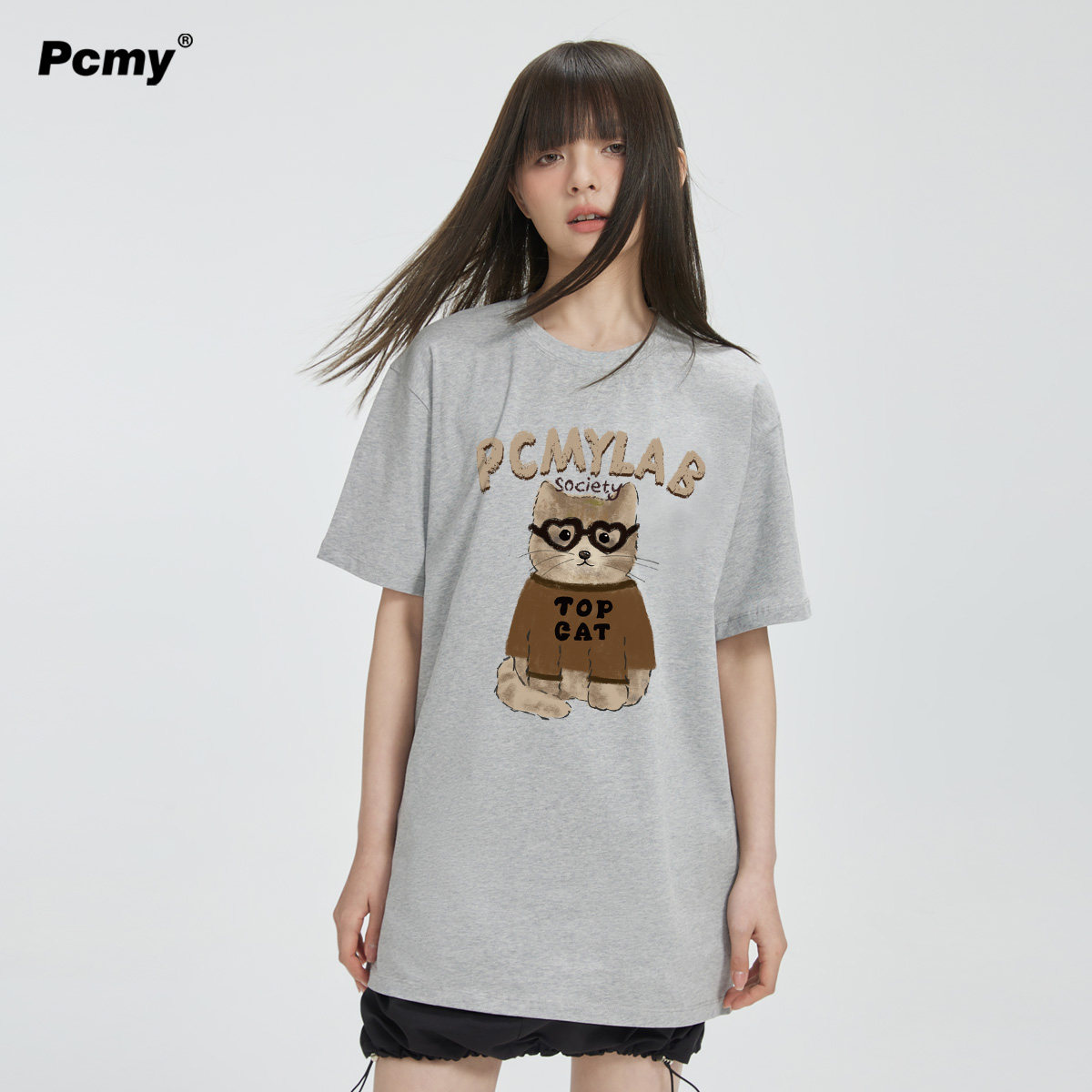 PCMY卡通猫咪印花短袖情侣装T恤男女2026夏季宽松纯棉休闲风上衣,男装,T恤,淘宝优惠券,粉丝福利购,淘宝优惠卷