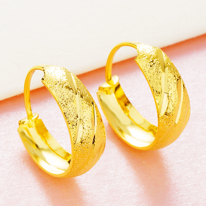 越南沙金斜杠流星雨仿真金耳环 镀真金女士复古沙金圆形老太耳扣