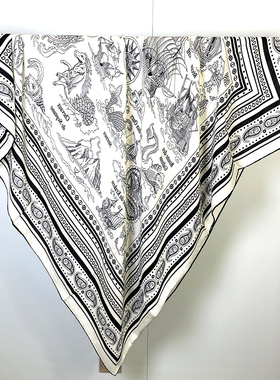 春秋真丝羊毛大方巾腰果花百搭围巾山茶花外出丝毛保暖空调女披肩