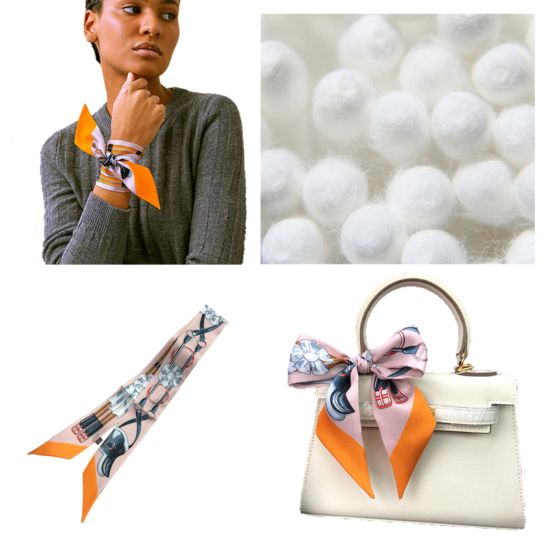 新款手腕丝巾束发带包包手柄飘带斜纹小条巾包带挂件法式绑带时尚