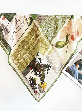 百搭绿色真丝丝巾100%桑蚕丝小方巾秋冬高级送礼小领巾护脖围巾