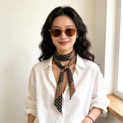 100%真丝丝巾长条黑白波点飘带桑蚕丝发带春夏女脖饰丝带领巾围巾