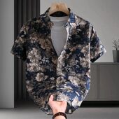 痞帅半袖 夏天冰丝感多色碎花短袖 发型师 韩版 薄款 衬衫 男夏2025新款