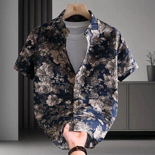 夏天冰丝感多色碎花短袖衬衫男夏2025新款韩版薄款痞帅半袖发型师