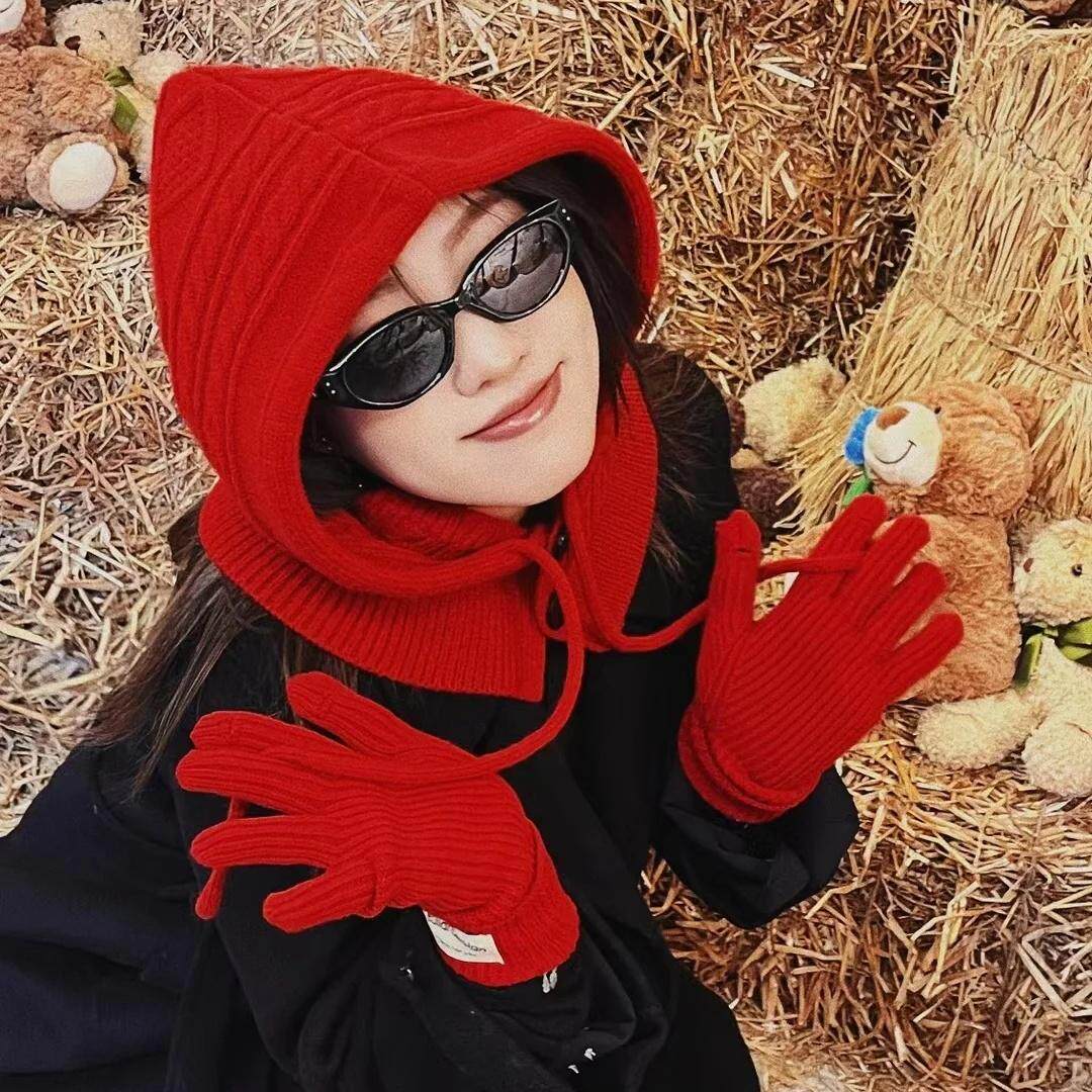 冬季女帽子围巾一体连帽围巾围脖两用加厚巴拉克拉法帽针织毛线帽