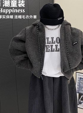 现货VIVI童装 冬款中大童柔软舒适保暖针织拉链连帽灰色毛衣外套