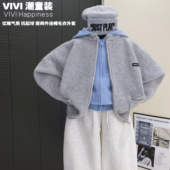 VIVI童装 秋冬亲子中大童抗起球假两件连帽针织外套 温柔海洋