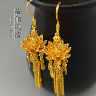 步步生莲花耳环长流苏古风汉服宫廷风耳坠气质中式婚礼耳饰耳夹