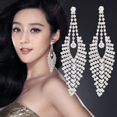 流苏夸张新娘水钻耳环耳坠耳钉 韩国时尚 长款 女无耳洞耳夹耳饰品