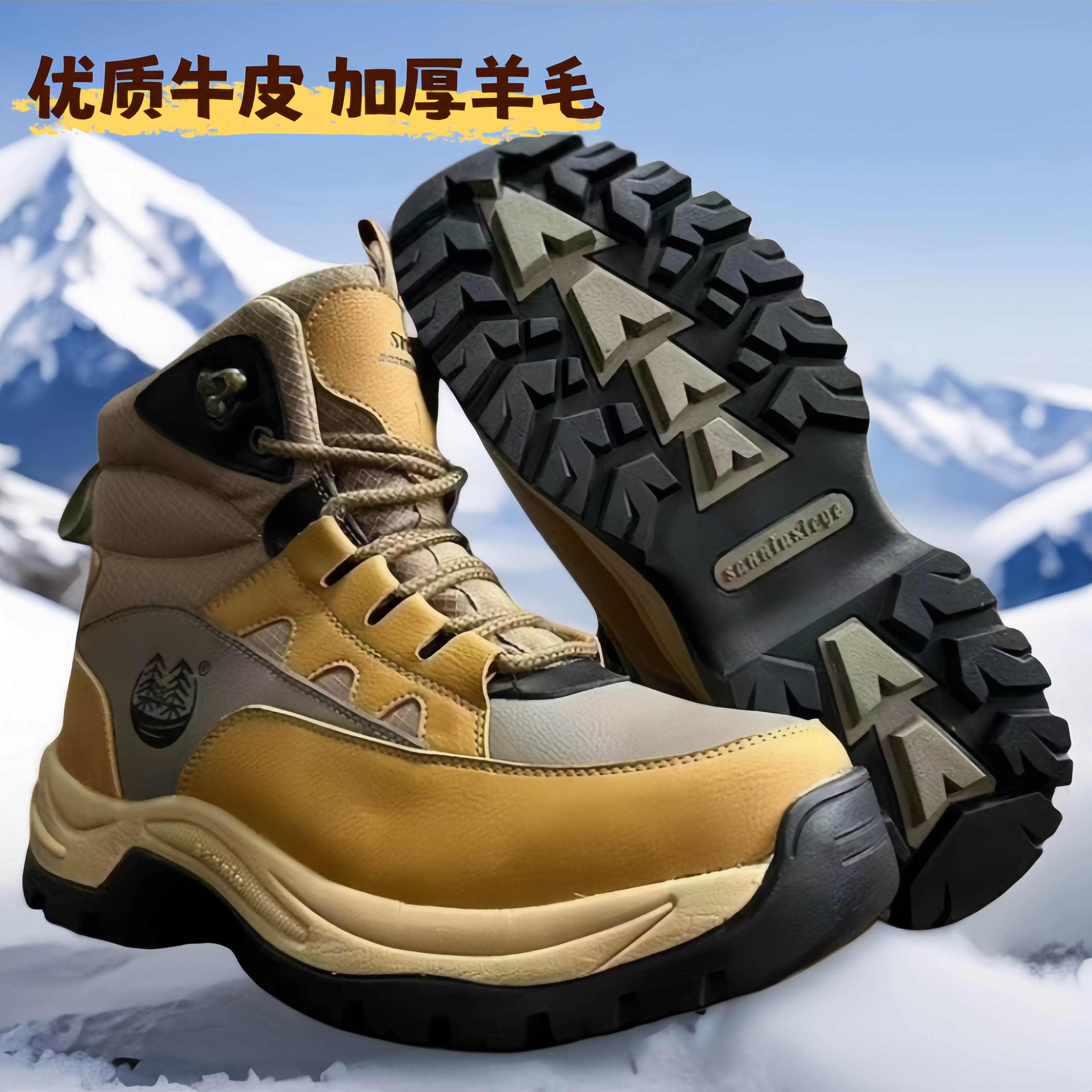 冬季皮毛一体雪地靴男加厚防寒靴