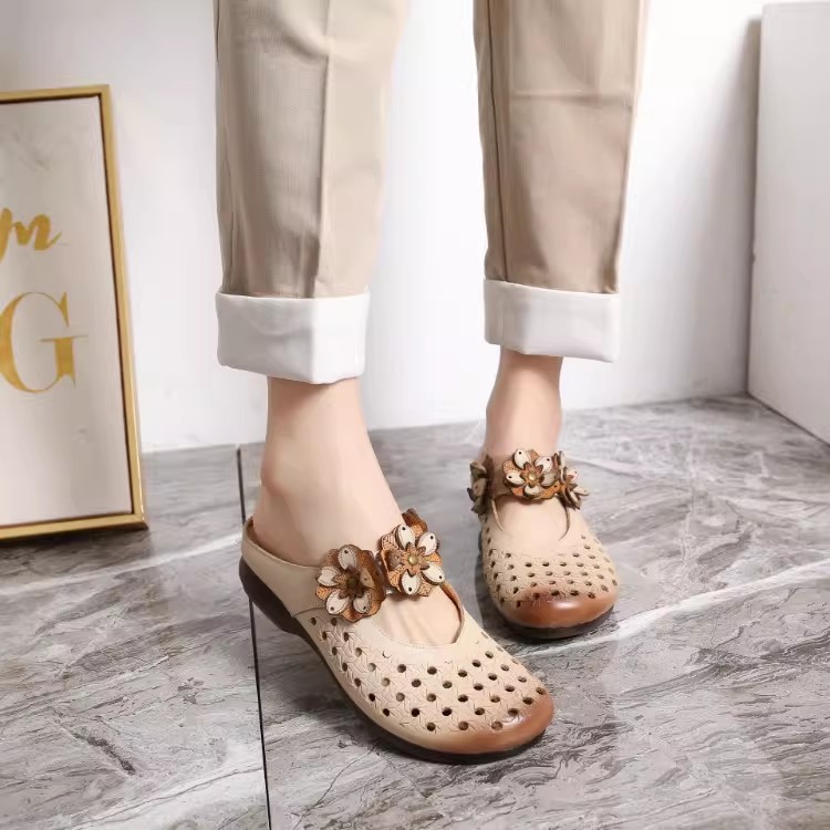 307木森鸟真皮洞洞鞋女镂空花洞洞鞋