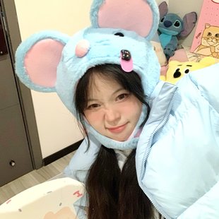 老鼠鼠耳朵小蓝鼠帽子女生头套可爱搞怪稀奇古怪拍照出片写真道具