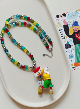 JMH小吴同学 原创中古迪士尼唐老鸭施华洛珍珠高级感卡通水晶项链