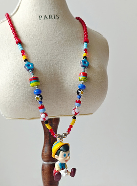 JMH小吴同学 原创小众迪士尼匹诺曹多巴胺可爱项链彩色毛衣链配饰