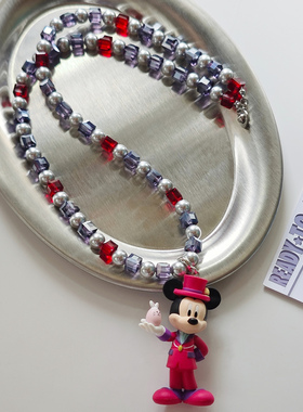 JMH小吴同学 正版迪士尼限定复活节米奇方糖水晶长款项链日韩配饰