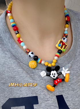 JMH小吴同学 迪士尼可爱米奇多巴胺彩色串珠卡通项链儿童童趣配饰