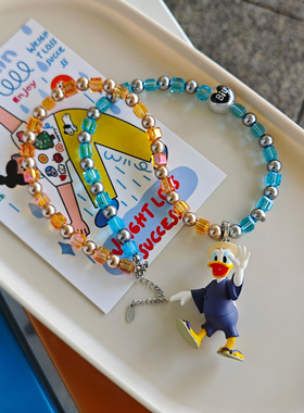 JMH小吴同学 原创正版迪士尼唐老鸭施华洛珍珠高级感卡通水晶项链