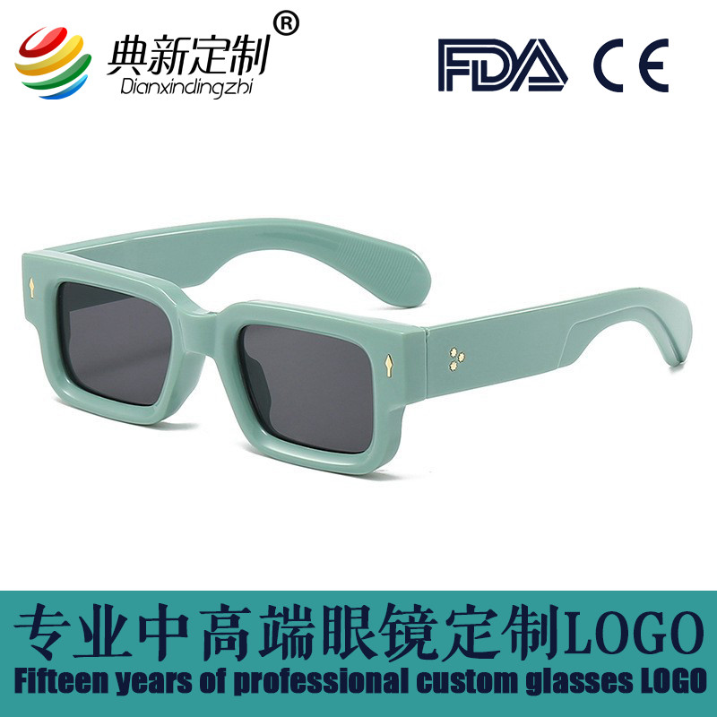 厚框PC太阳镜潮流方框太阳镜定制LOGO眼镜个性铆钉墨镜印刷LOGO
