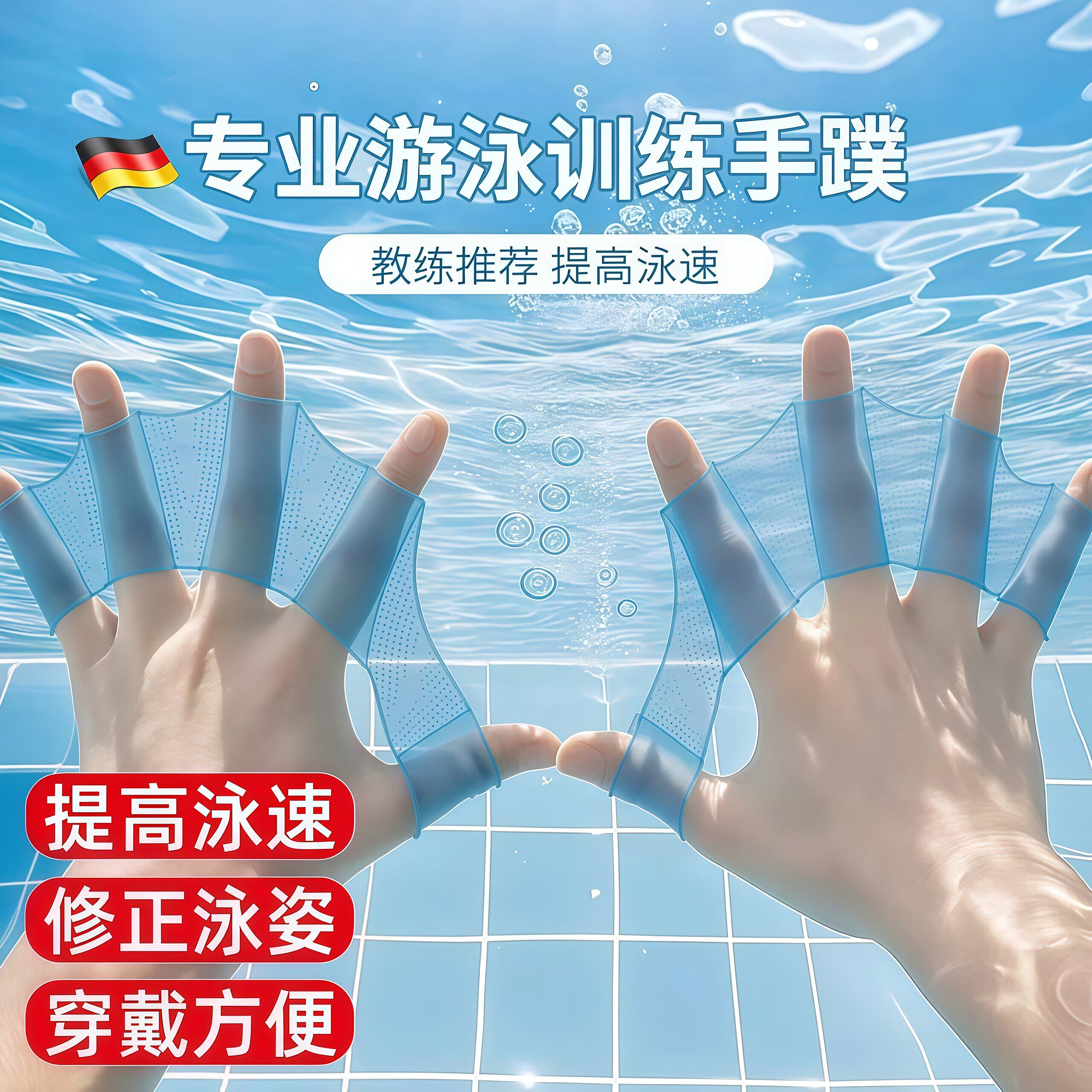 蛙泳手蹼游泳专用成人儿童自由泳半掌训练专用划水鸭掌套提速神器