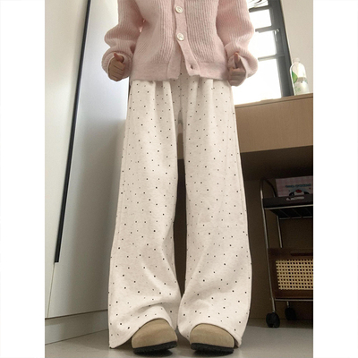 波点糯米阔腿裤女2025新款韩版百搭时尚高腰显瘦宽松直筒休闲长裤