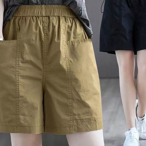 100%纯棉短裤女夏季外穿高腰遮大腿显瘦百搭宽松五分休闲阔腿裤潮