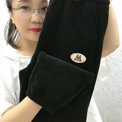 中老年秋冬2025款加绒加厚灯芯绒小收口束脚裤九分矮个子女士裤子