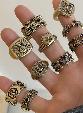 博主同款十字架戒指镂空雕花小众复古轻奢高级开口叠戴食指戒