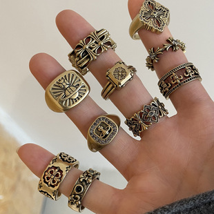 博主同款十字架戒指镂空雕花小众复古轻奢高级开口叠戴食指戒