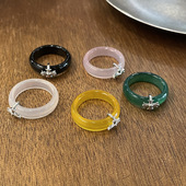 克罗十字架天然石素圈戒指女简约高级感轻奢复古时尚 百搭指环戒子