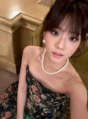 珍珠玻璃锁骨链女百搭明星同款