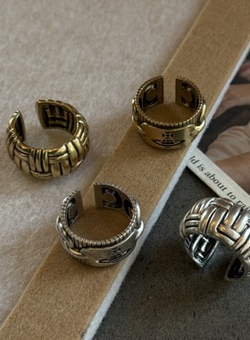 ins风古铜金银做旧麻花编织戒指欧美金属风小众轻奢男女同款指环