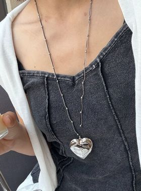 钛钢双链love you雕花爱心桃心可打开相框项链相盒吊坠长款项链女