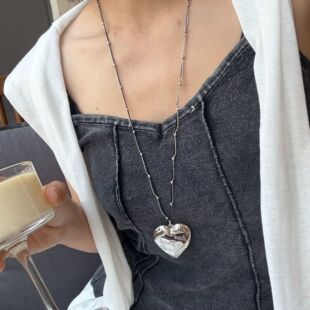 钛钢双链love you雕花爱心桃心可打开相框项链相盒吊坠长款项链女