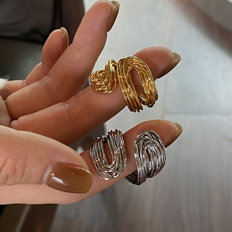 黄铜电镀18K真金手工绕条欧美设计感欧美跨境小众戒指可调节指环