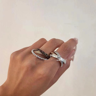 Vivienne西太后新款珐琅滴油三环字母土星水钻女小众高级轻奢指环