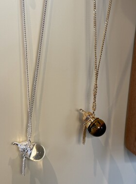 新中式水晶虎眼石葫芦流苏吊坠项链女法式轻奢小众锁骨链颈链毛衣