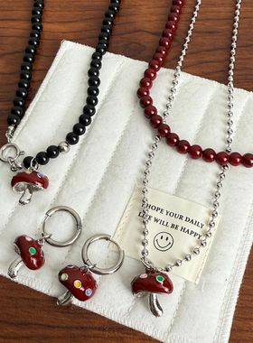 红色珍珠爱心项链双层叠戴