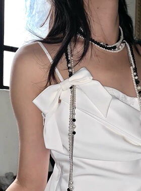 《尤加利》黑白珍珠流苏项链女choker 一款多戴 百搭设计感项链女