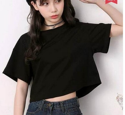 露脐韩版上衣短款t恤女短袖夏宽松简约白色高腰漏肚脐小圆领体恤|ruв категории Женская одежда, футболка - от Buy2taobao.com для оказания профессиональной услуги покупки агента Taobao