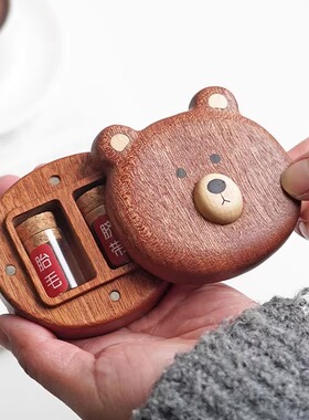 山舍 兔子胎毛盒脐带收藏实木纪念百天满月周岁礼小金豆瓶胎发盒