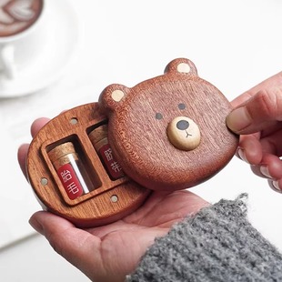 山舍 兔子胎毛盒脐带收藏实木纪念百天满月周岁礼小金豆瓶胎发盒