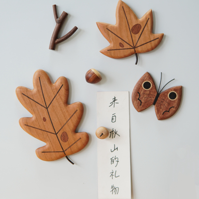 山舍原创 秋山物语系列实木冰箱贴装饰套装礼物