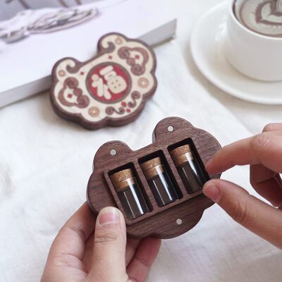 山舍 长命平安锁胎毛乳牙脐带收纳盒黑胡桃木实木新生儿礼物