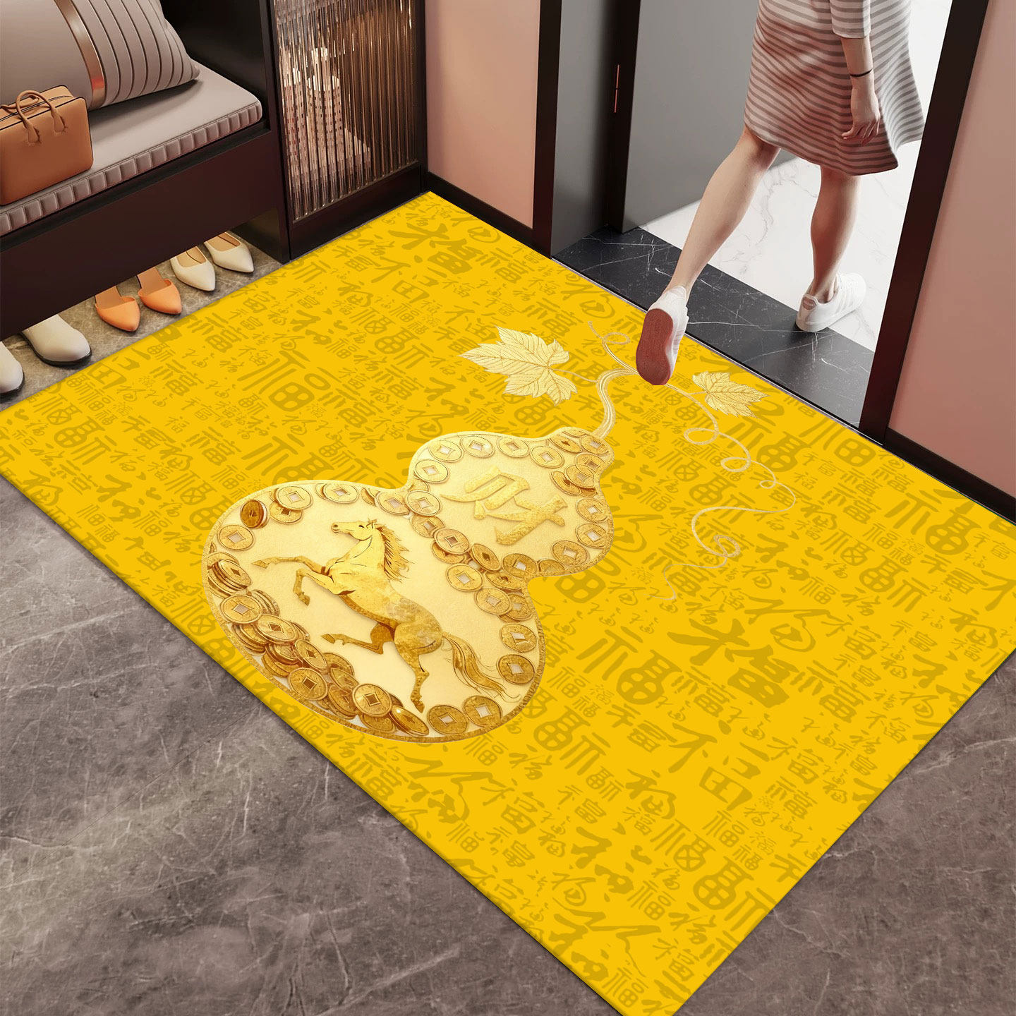 2026马到财福入户地垫金色葫芦金币进门脚垫大门口加厚圈绒地毯,居家布艺,入户地垫,淘宝优惠券,粉丝福利购,淘宝优惠卷