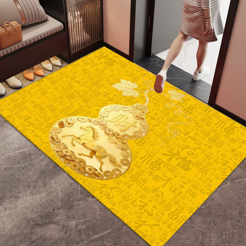 2026马到财福入户地垫金色葫芦金币进门脚垫大门口加厚圈绒地毯