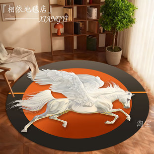 2026喜庆红色马年圆形图案祥云马新年装饰卧室书房地毯加厚客厅垫