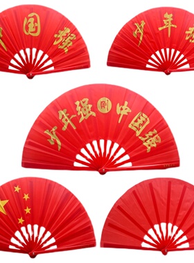 少年强则中国强红色响扇太极功夫扇儿童武术中国风小学生舞蹈扇子