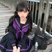 水手服冬服 占星羽 月野HOUSE 原创JK浓绀领紫三本覆盖领长袖