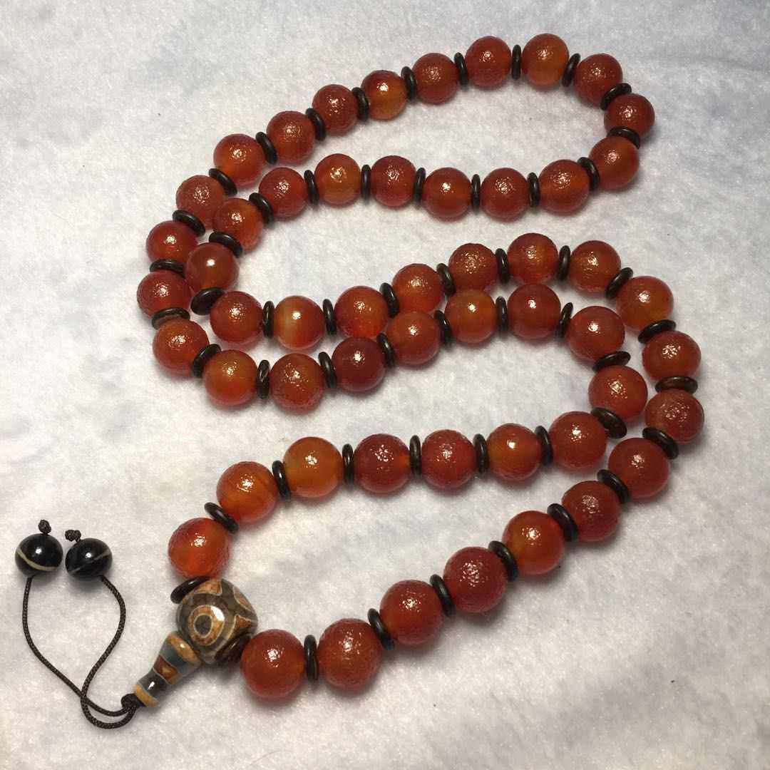 柿子红天然风化内蒙老红玛瑙圆珠橘皮纹珠项链佛珠手链持念珠12mm